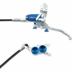 Hope Tech 4 E4 Brake - No Rotor -Cockpit butik Hope Tech 4 E4 Brake No Rotor Disc Brake Callipers SIlver Blue T4E4ZSBL